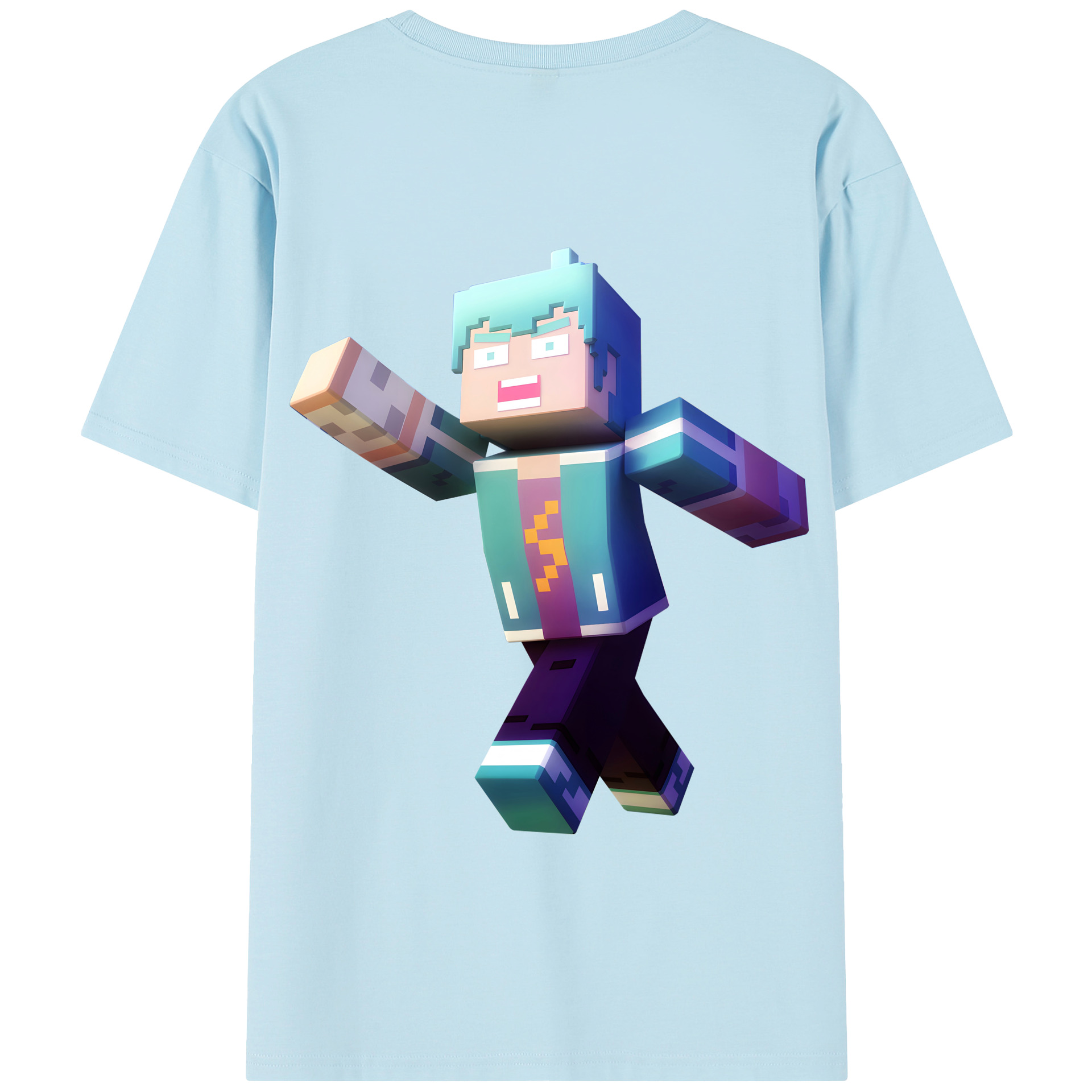 （画像用） マインクラフト ブロックの世界 Minecraft MC Block world 綿100％半袖Tシャツ（背面プリント）